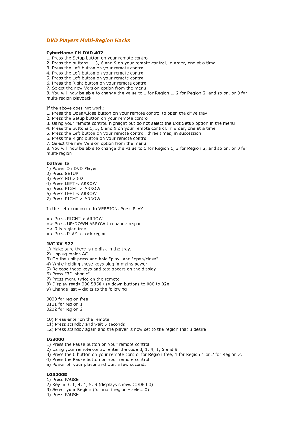 DVD Players Multi-Region Hacks