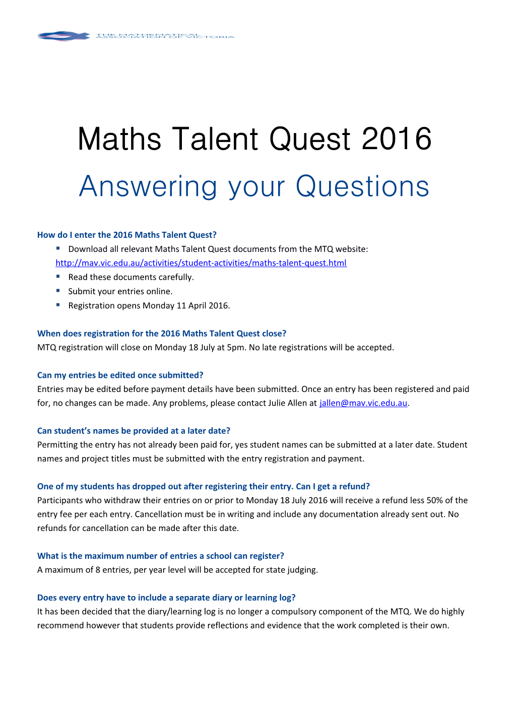 How Do I Enter the 2016 Maths Talent Quest?