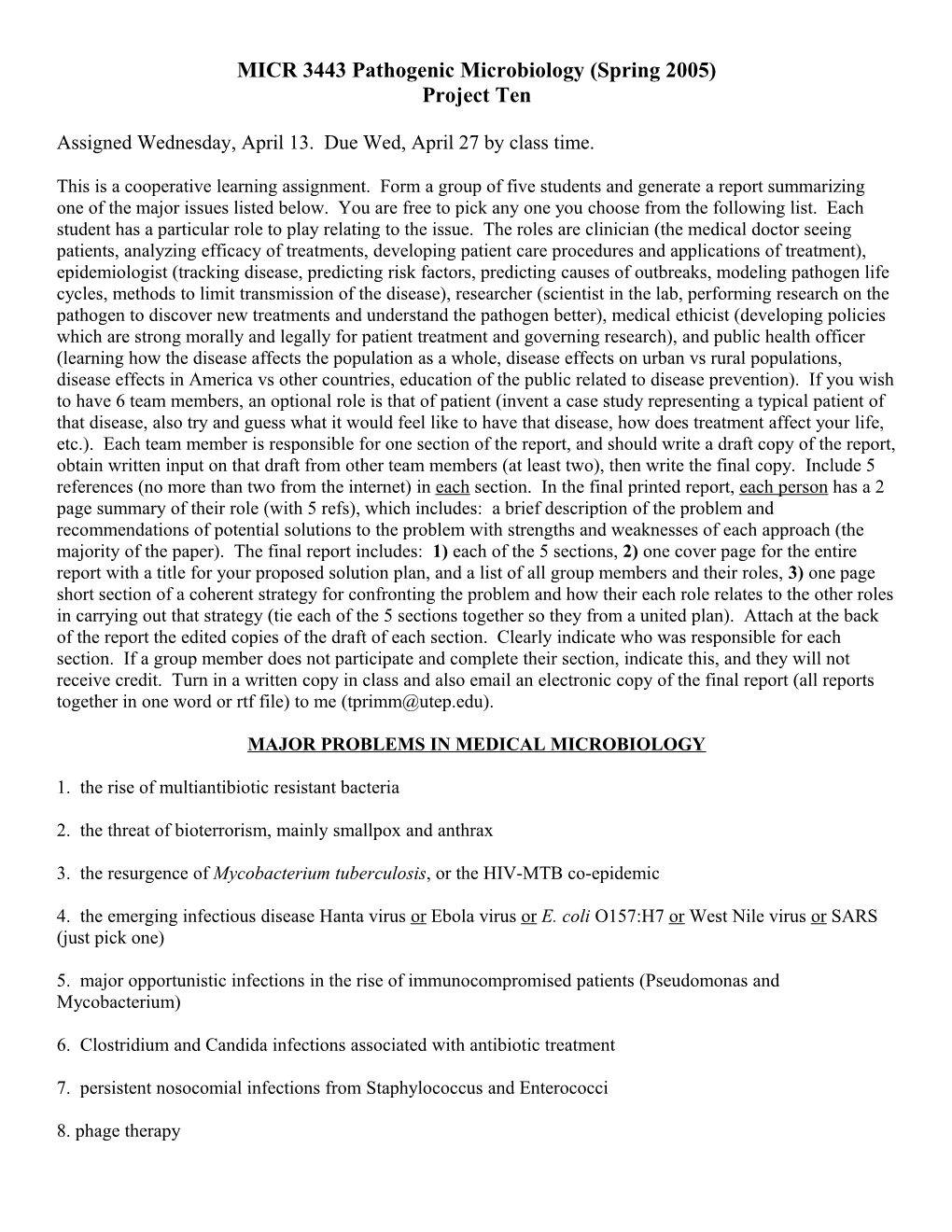 MICR 3443 Pathogenic Microbiology (Spring 2002)