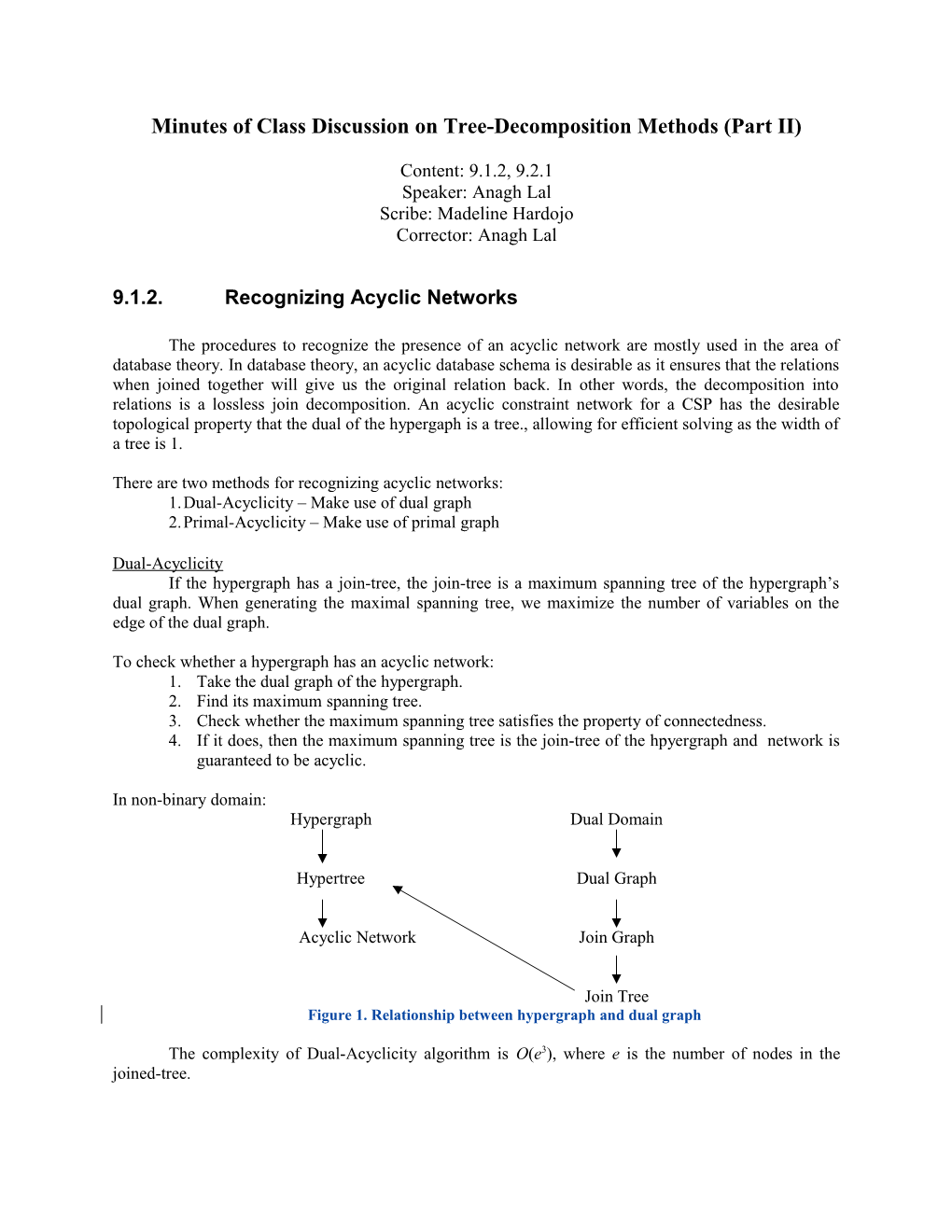 Minutes of Class Discussion on Tree-Decomposition Methods (Part II)