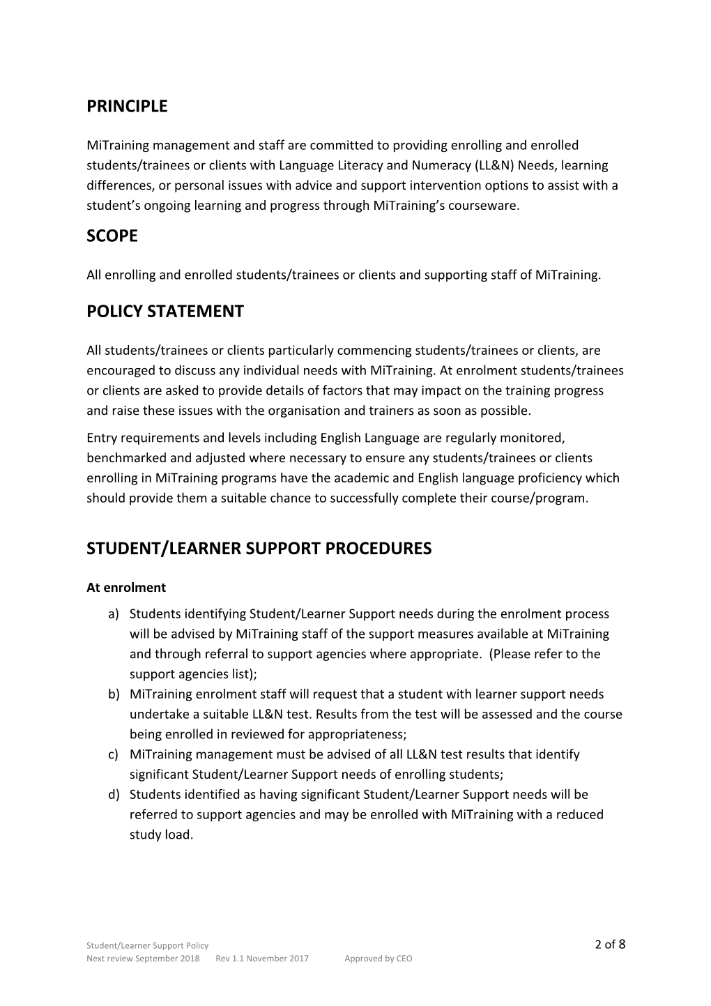 Student/Learner Support Policy and Procedure