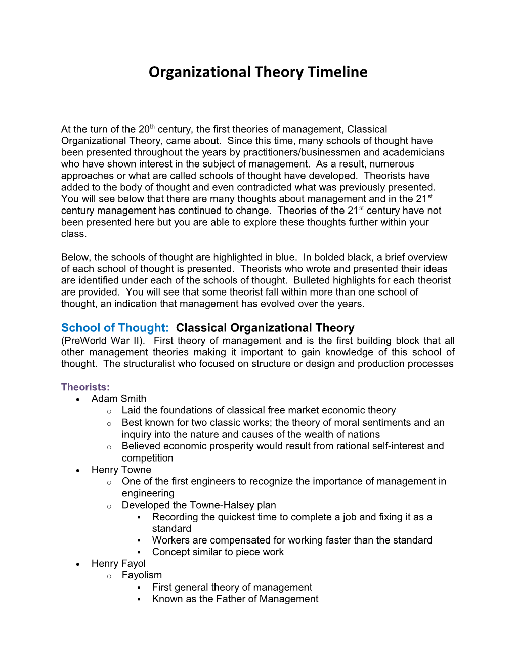 Organizational Theory Timeline