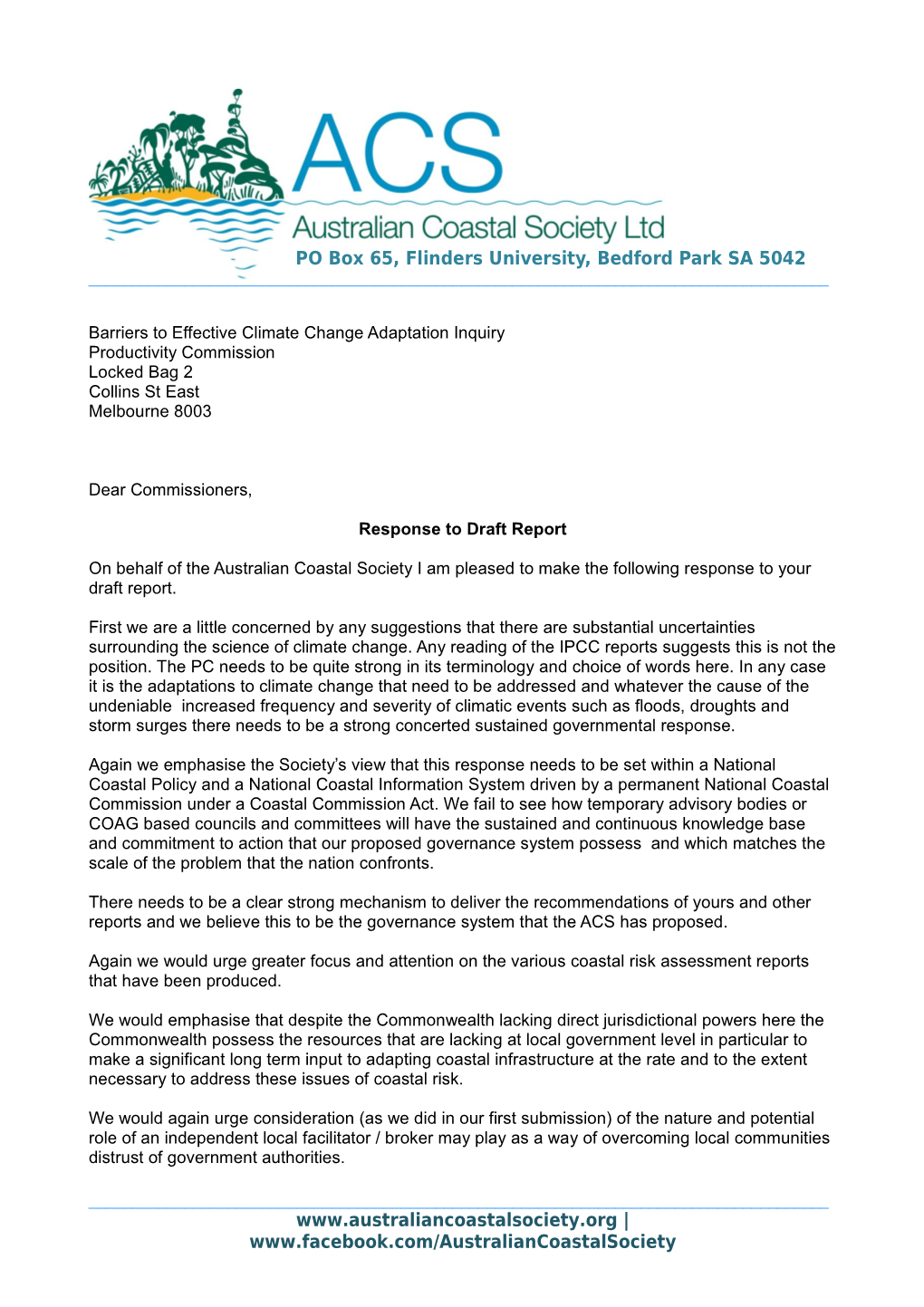 Submission DR123 - Australian Coastal Society - Barriers to Effective Climate Change Adaptation