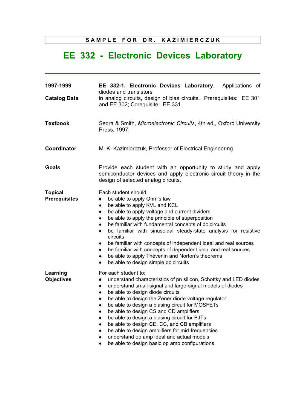EE 332 - Electronic Devices Laboratory