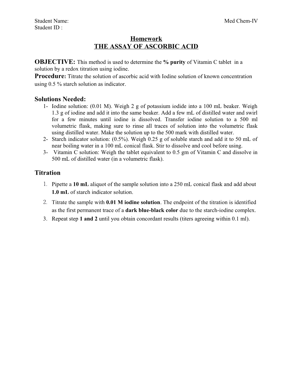 The Assay of Ascorbic Acid