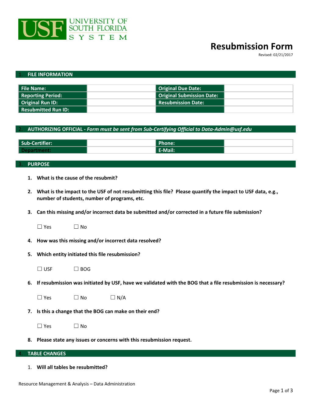 AUTHORIZING OFFICIAL - Form Must Be Sent from Sub-Certifying Official To