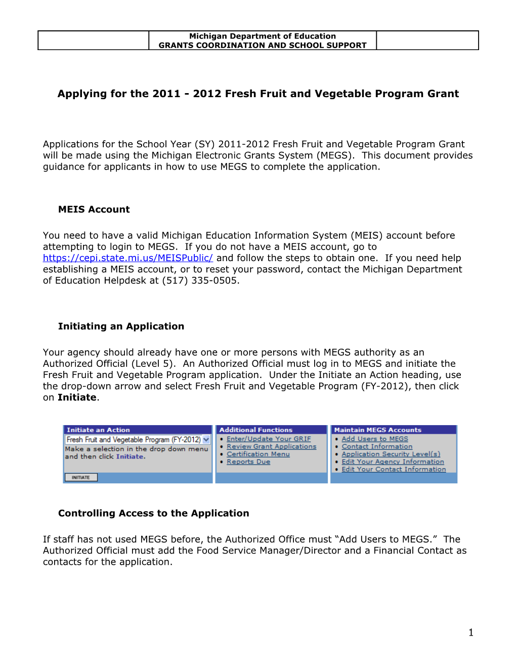 Applying for the 2011 - 2012 Fresh Fruit and Vegetable Program Grant