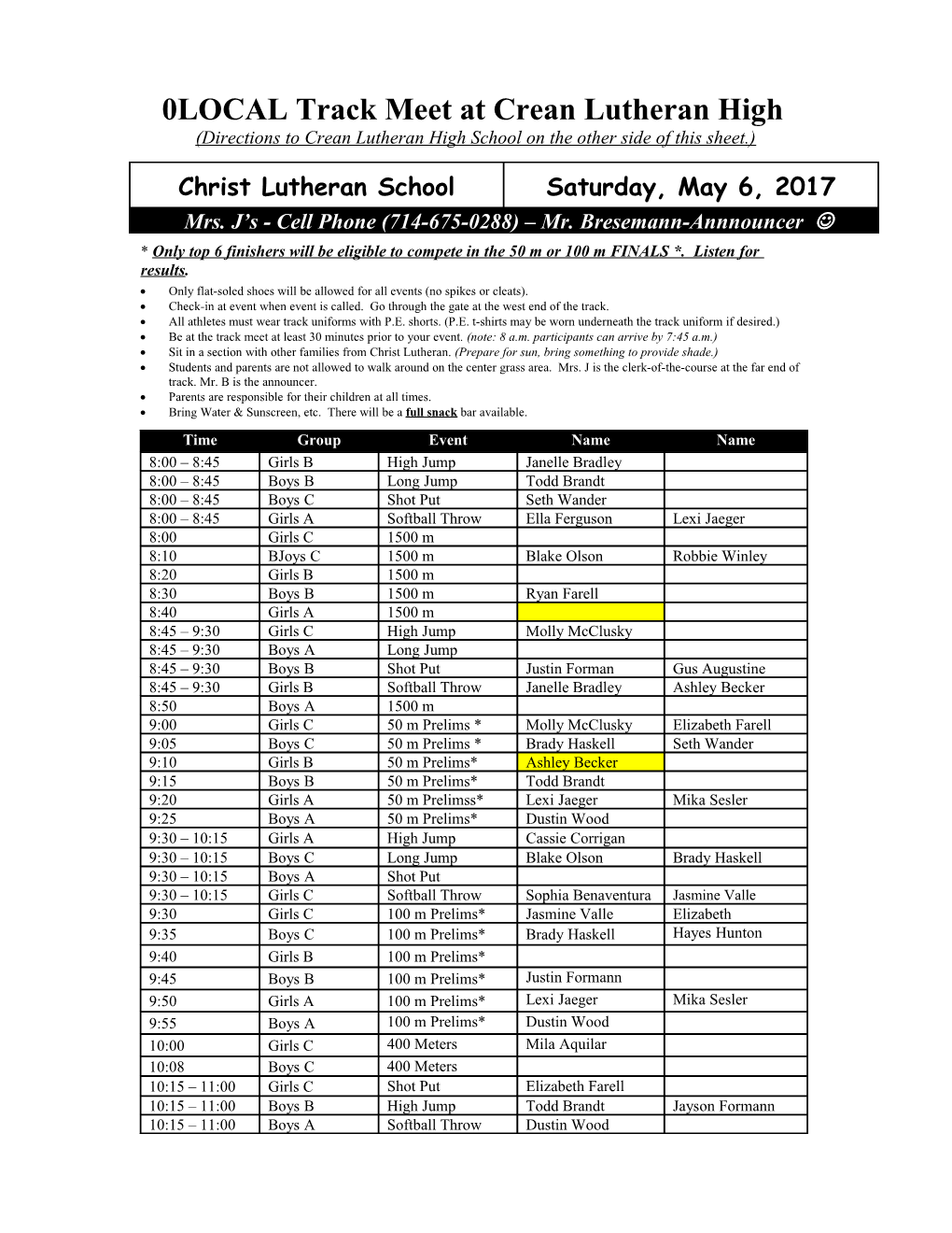 Lutheran School Track Meet
