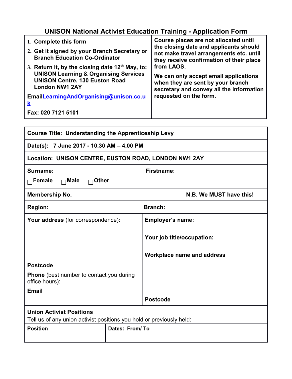 Ulr Event Application Form