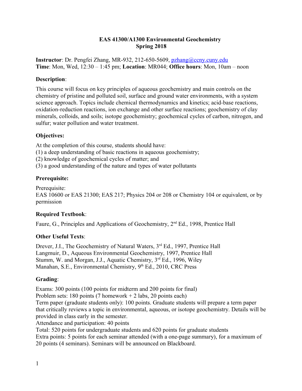 EAS 41300/A1300 Environmental Geochemistry