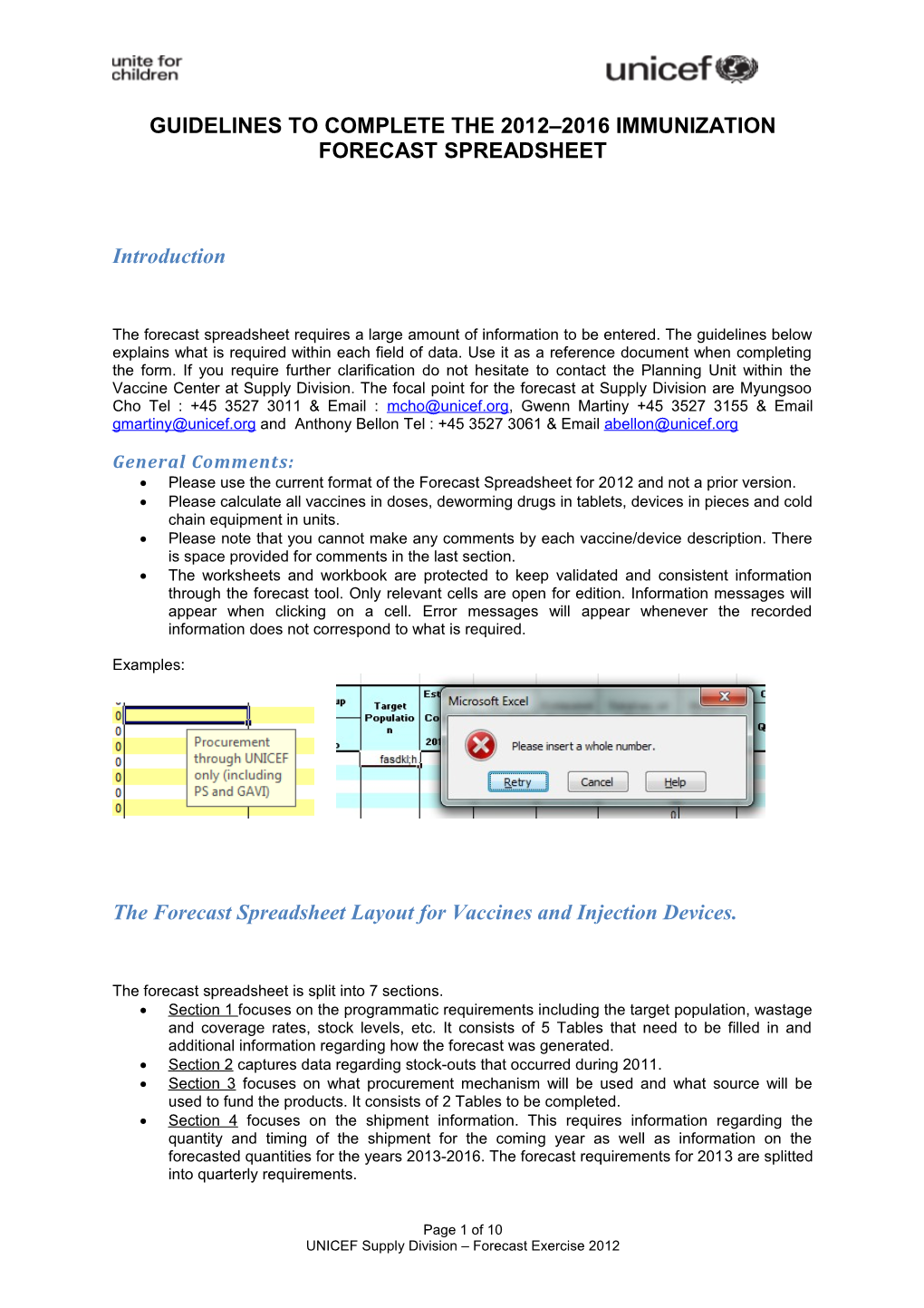 Guidelines to Complete the 2004 2008 Forecast Spreadsheet