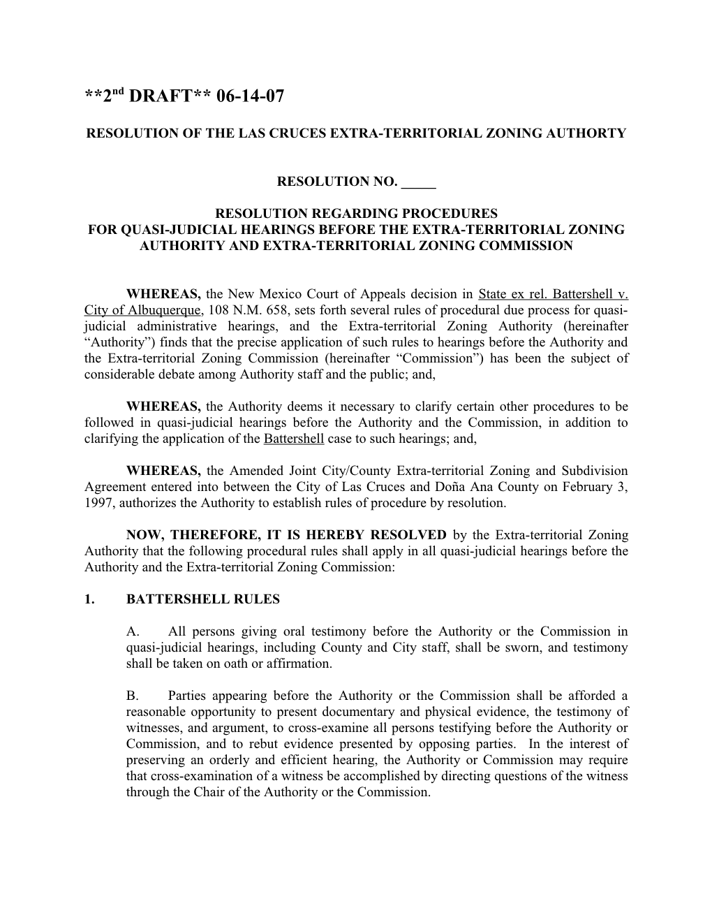 Resolution of the Las Cruces Extra-Territorial Zoning Authorty