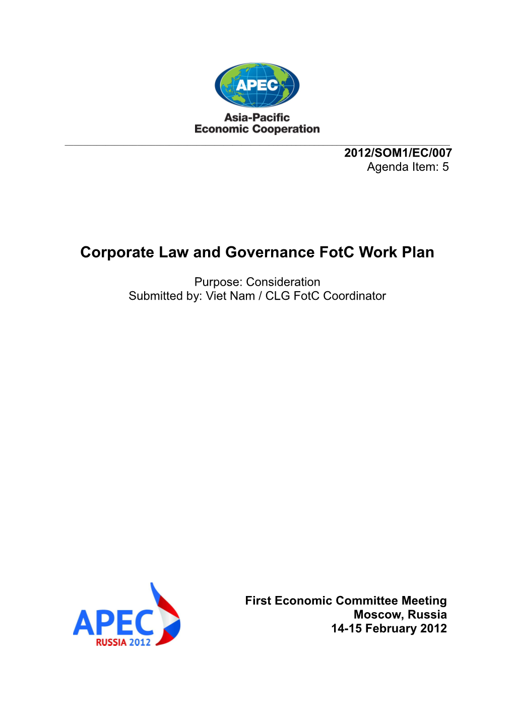 Corporate Law and Governance Fotc Work Plan