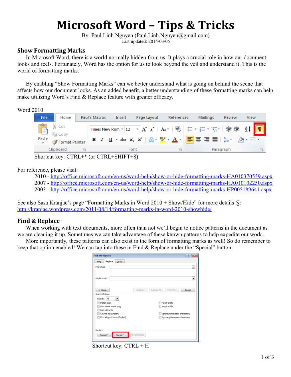 Microsoft Word Tips & Tricks Handout