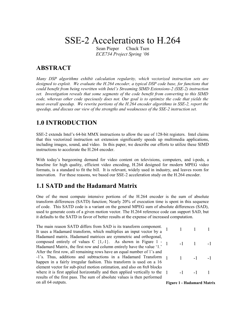 SSE-2 Accelerations to H