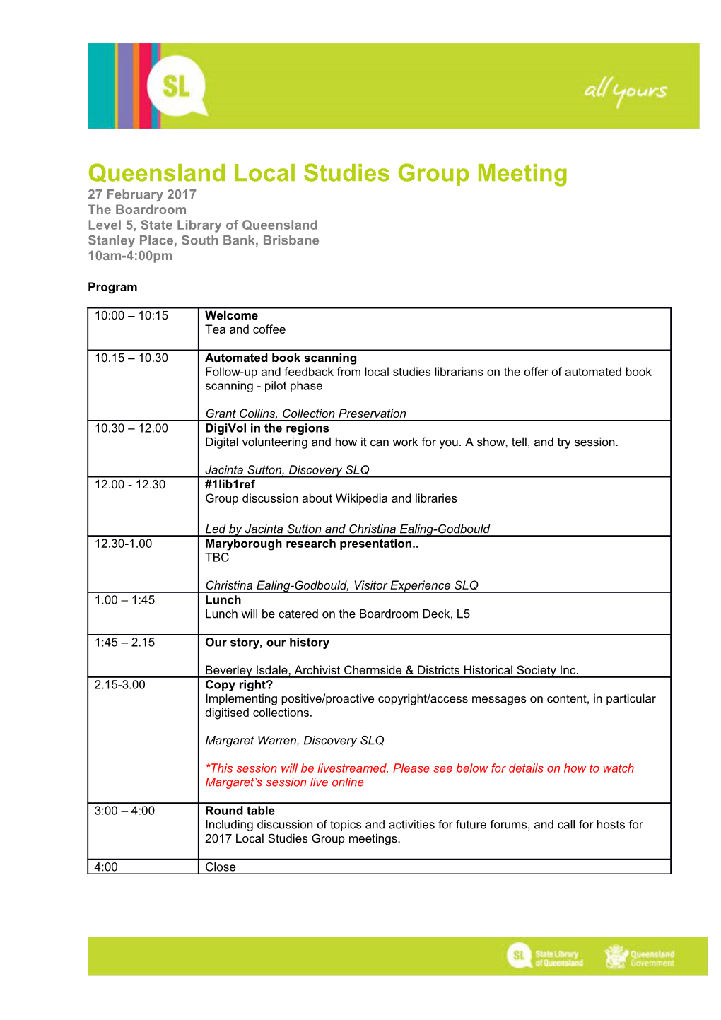 Queensland Local Studies Group Meeting