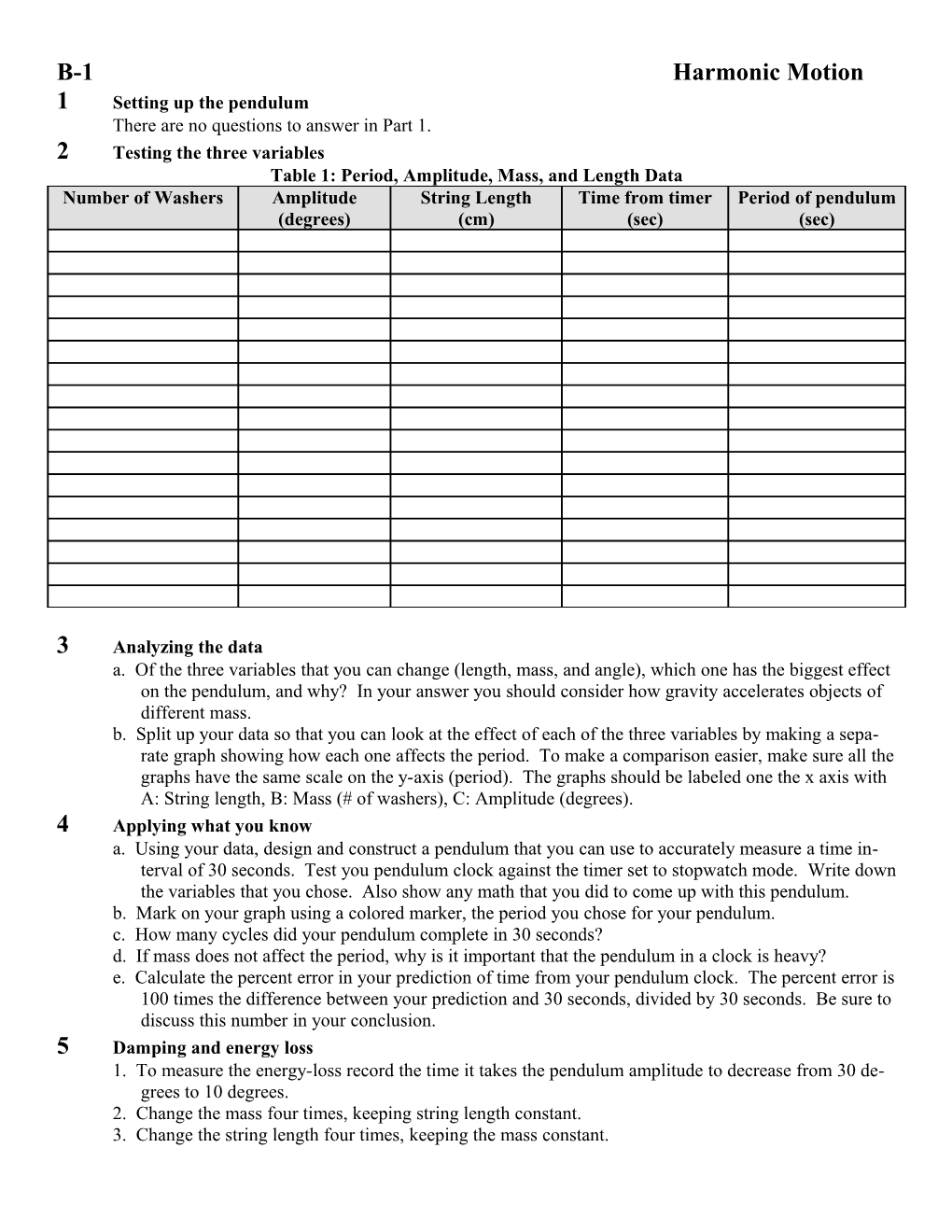 Table 1: Period, Amplitude, Mass, and Length Data