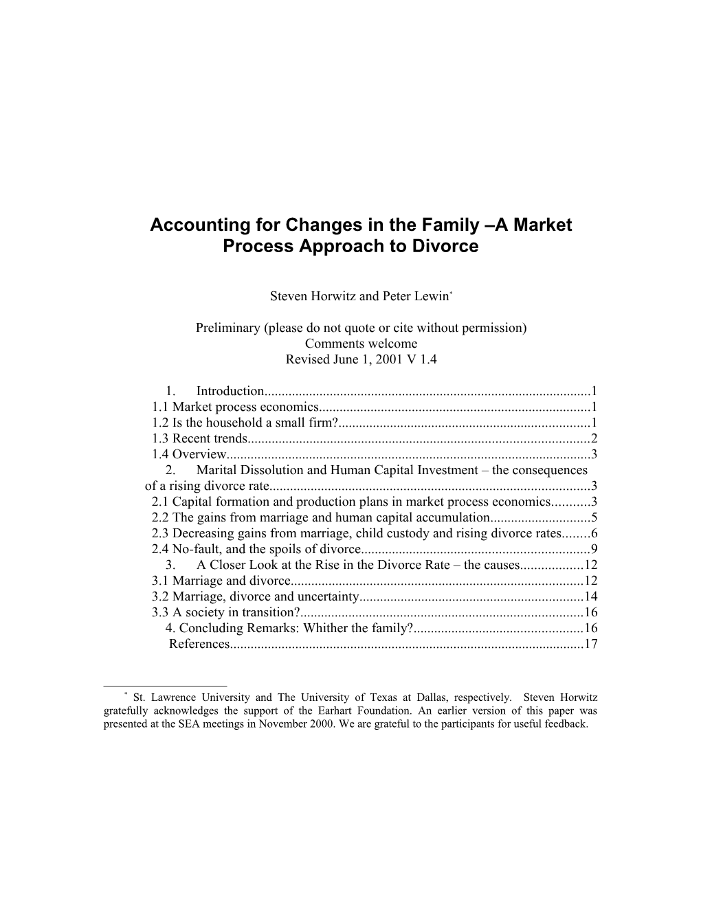 Accounting for Changes in the Family