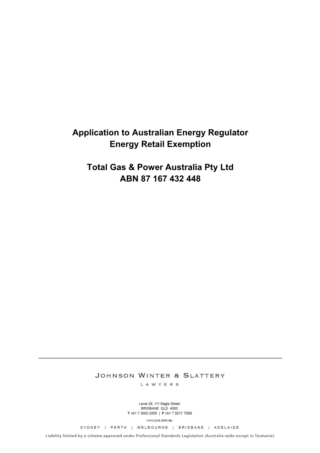 Application to Australian Energy Regulator