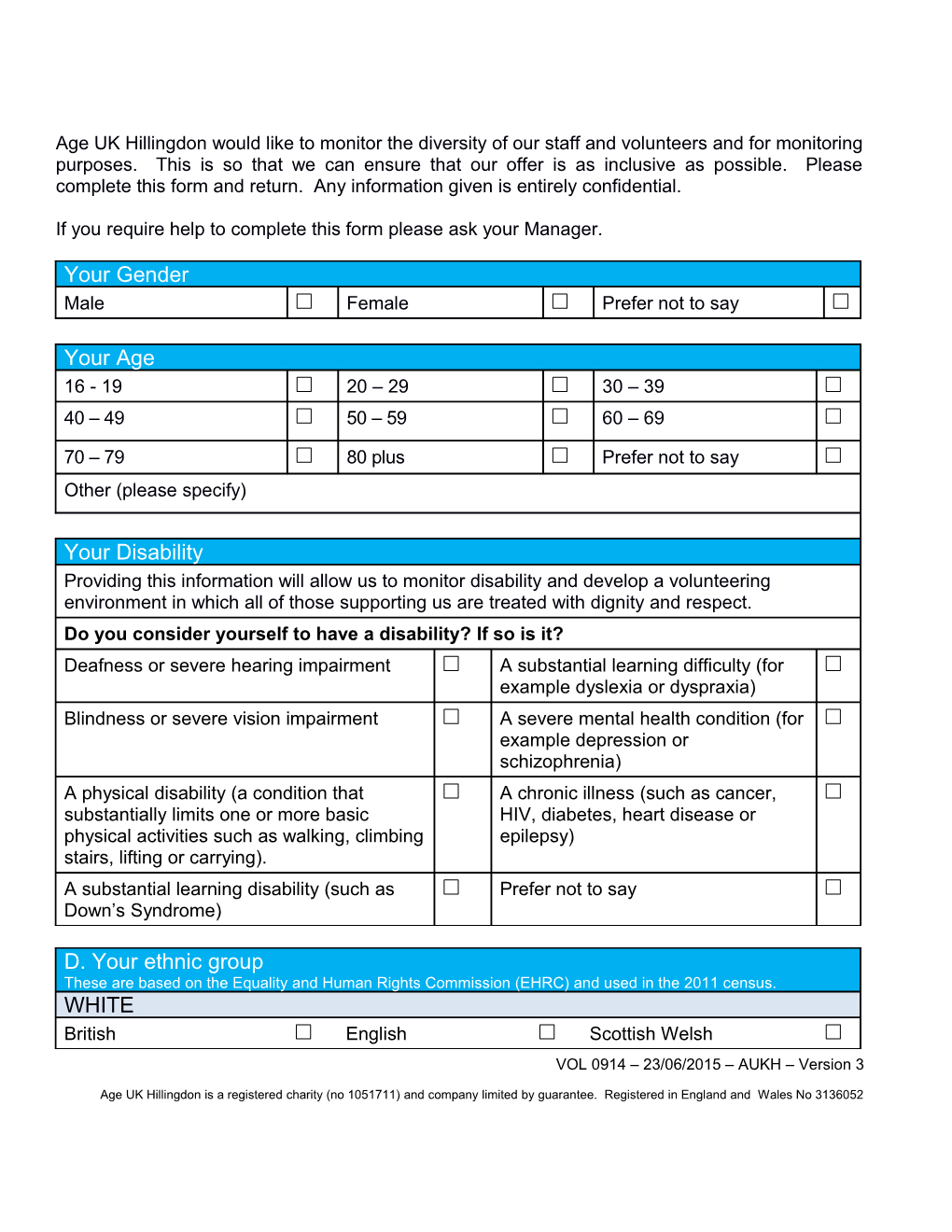 Volunteer Enrolment Form (Retail Division)
