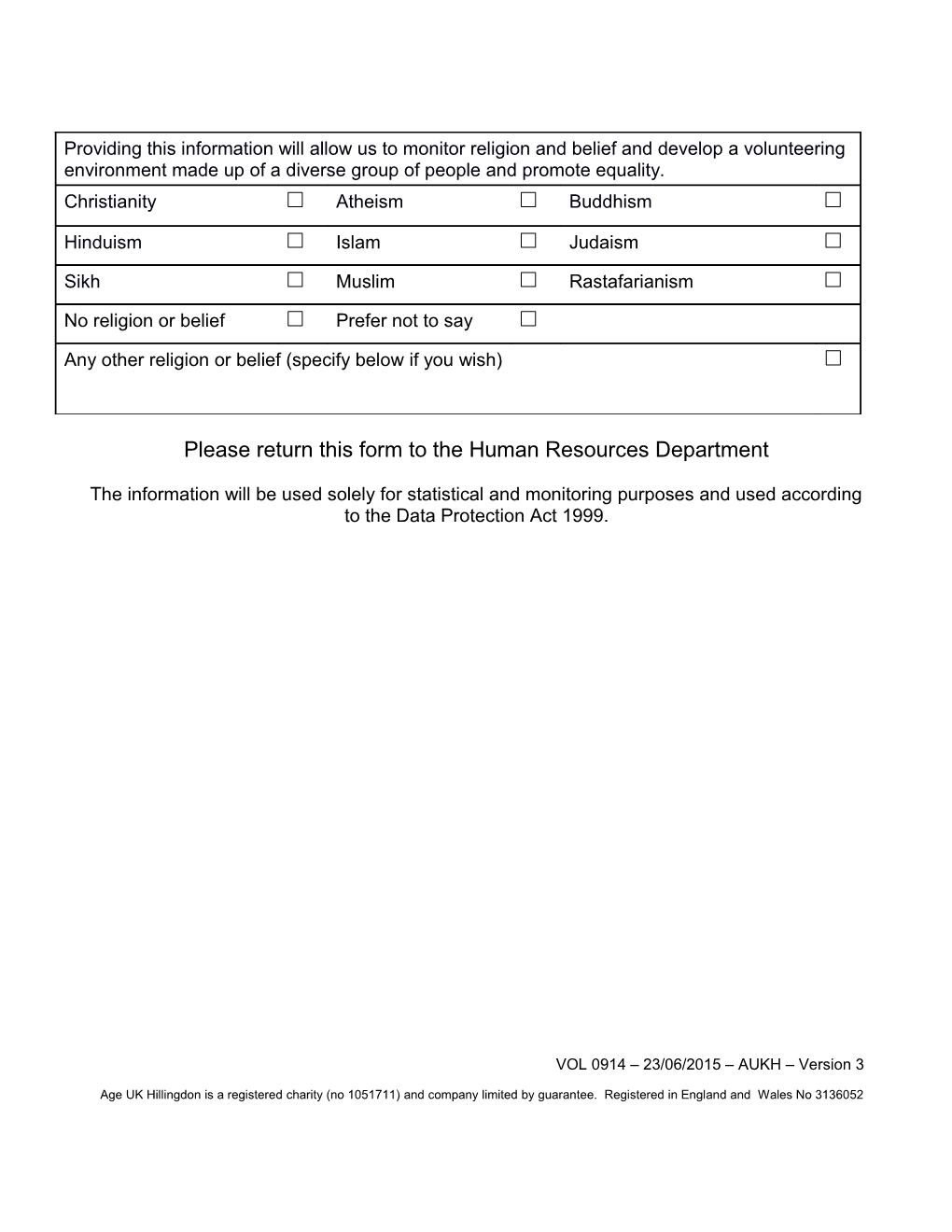 Volunteer Enrolment Form (Retail Division)