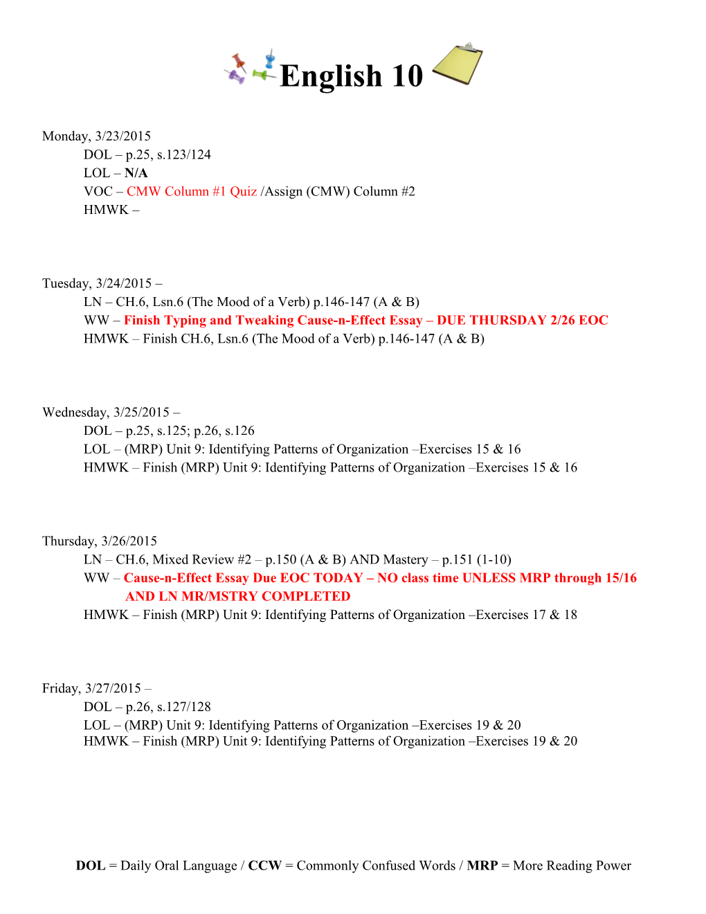 VOC CMW Column #1 Quiz/ Assign (CMW) Column #2