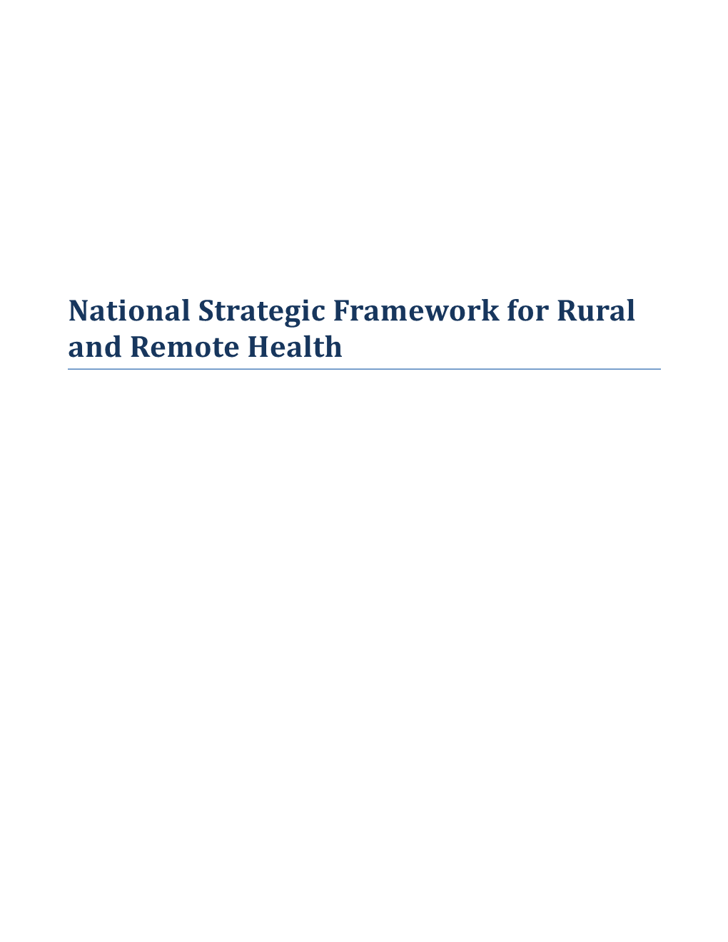National Strategic Framework for Rural and Remote Health