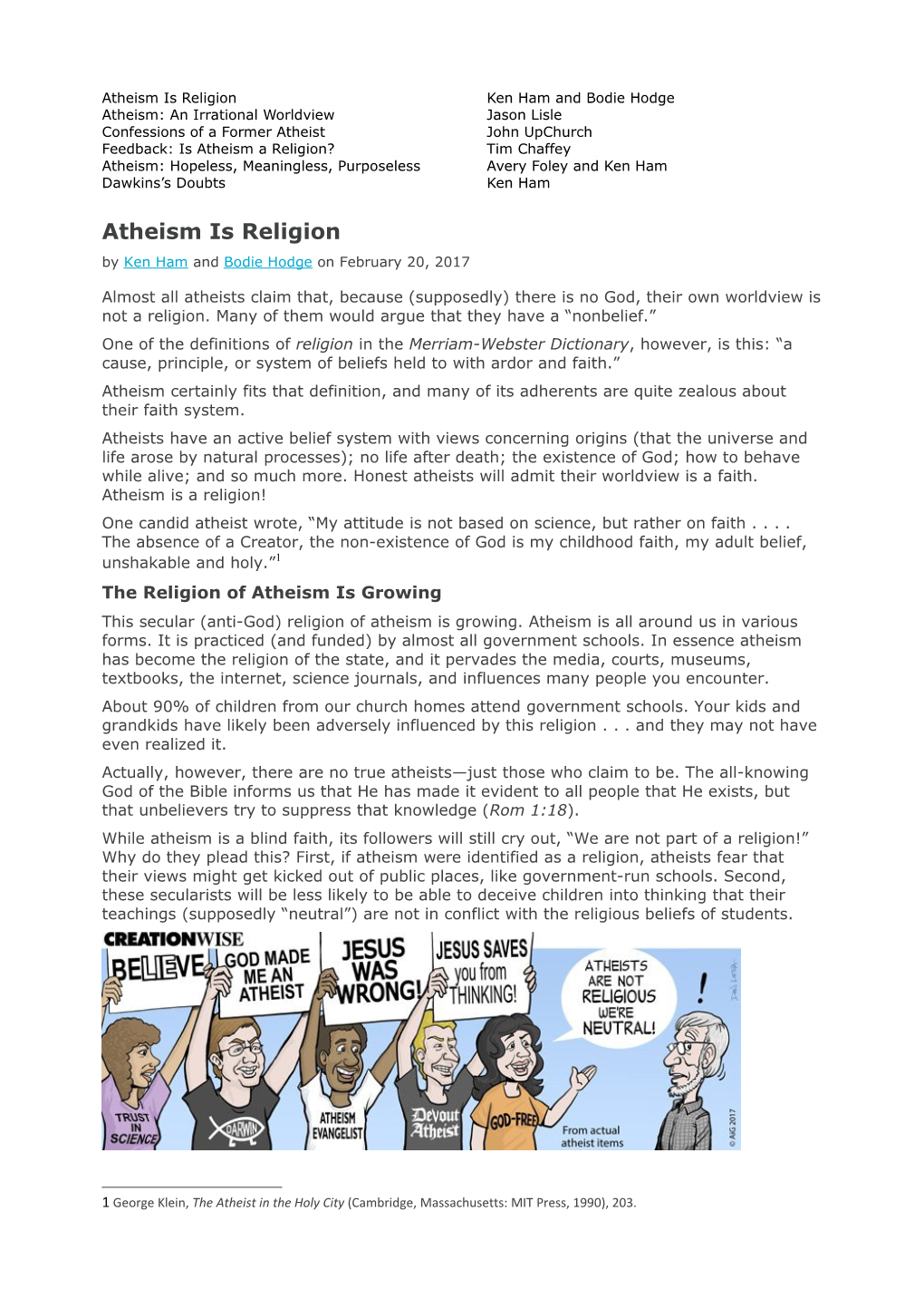 Atheism Is Religionken Hamandbodie Hodge