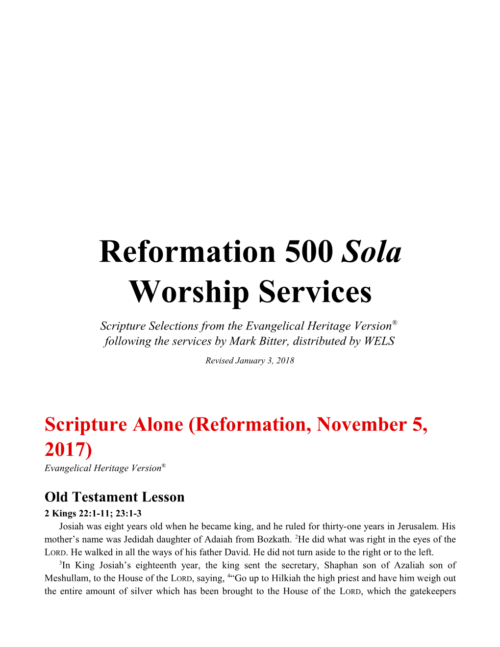 Reformation 500 Sola Worship Services