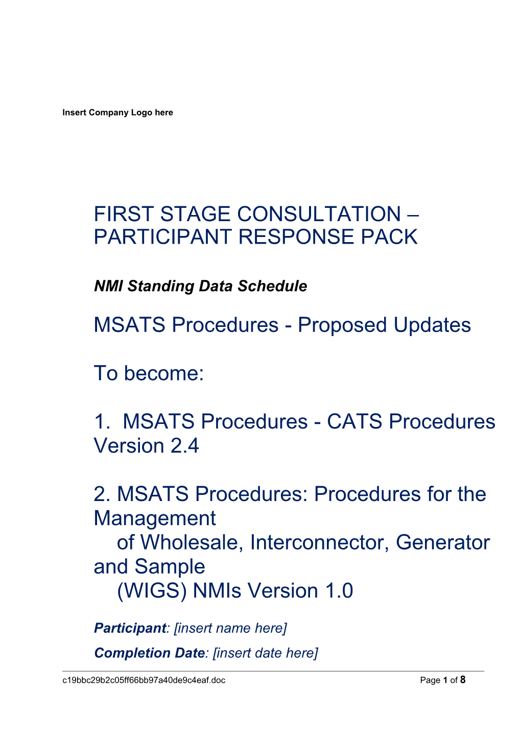 NMI Standing Data Schedule