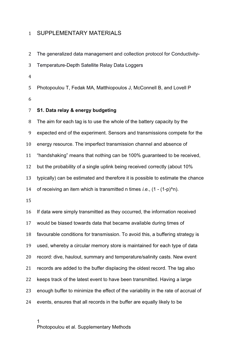 S1. Data Relay & Energy Budgeting