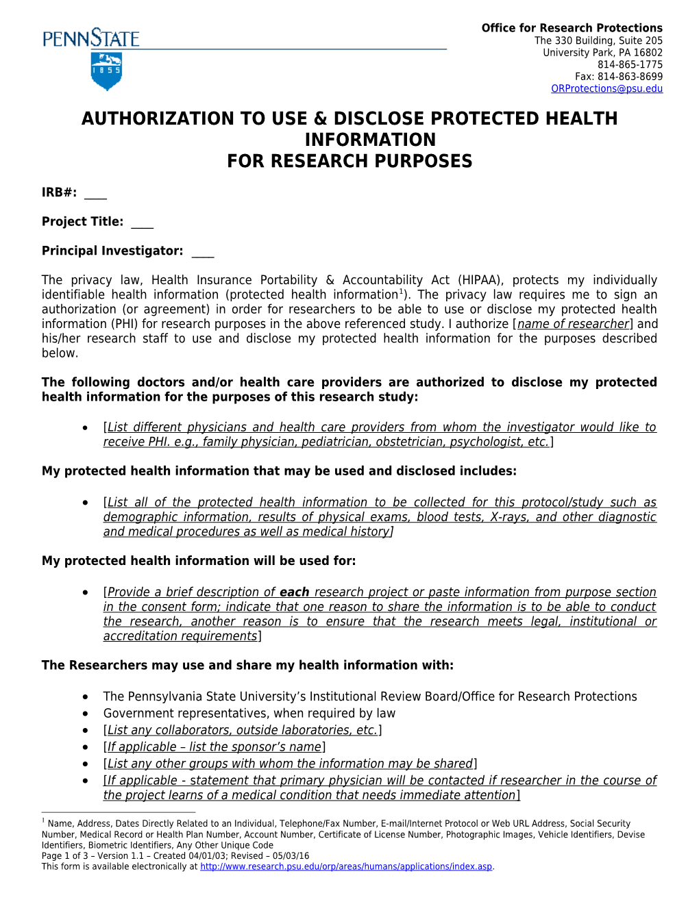 Authorization to Use & Disclose Protected Health Information
