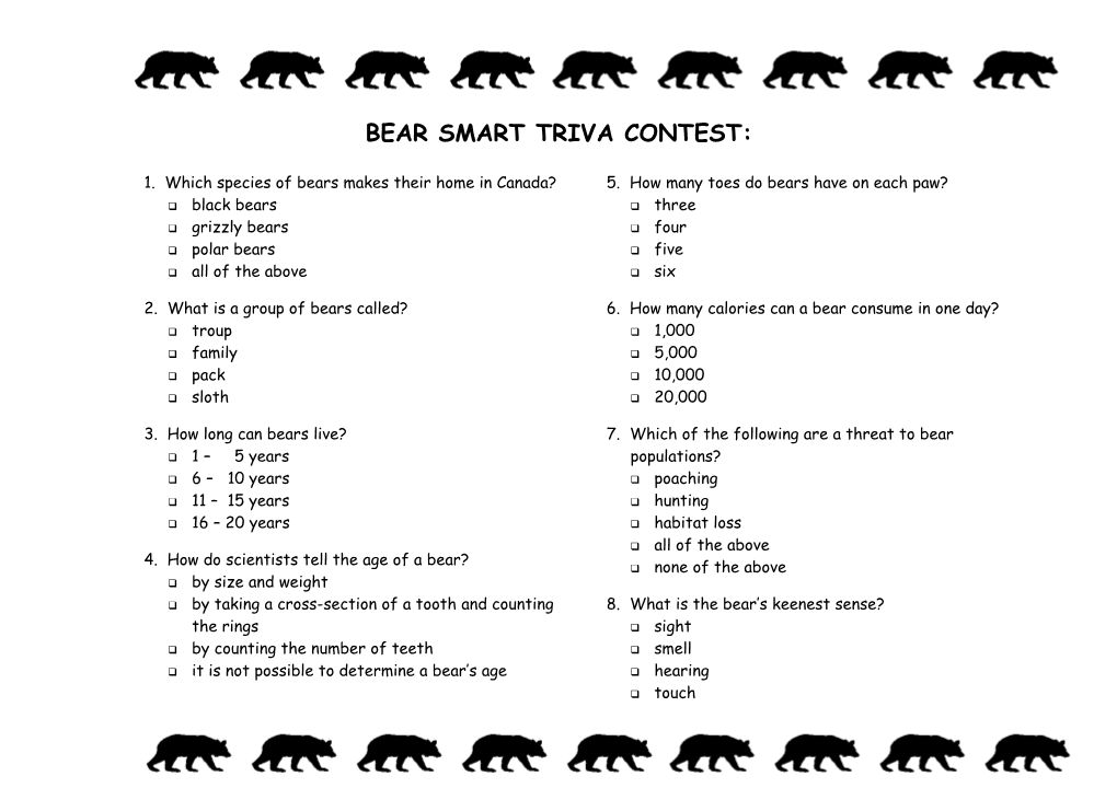 Bear Smart Triva Contest