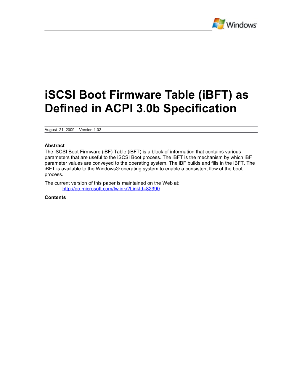 Iscsi Boot Firmware Table (Ibft) As Defined in ACPI 3.0B Specification - 1