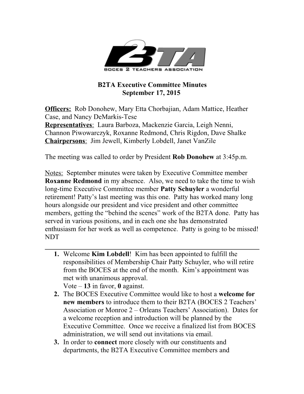 B2TA Executive Committee Minutes