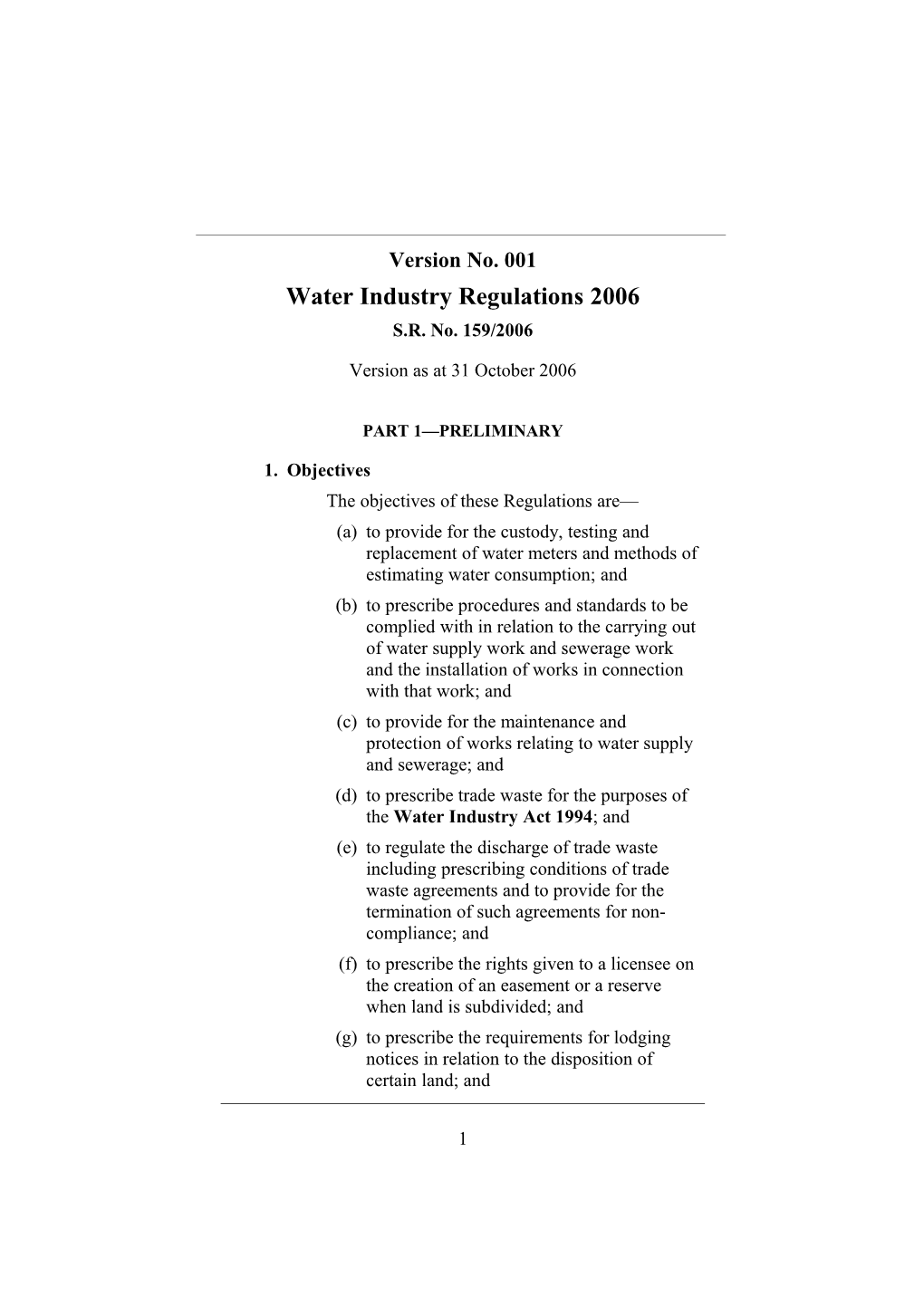 Water Industry Regulations 2006