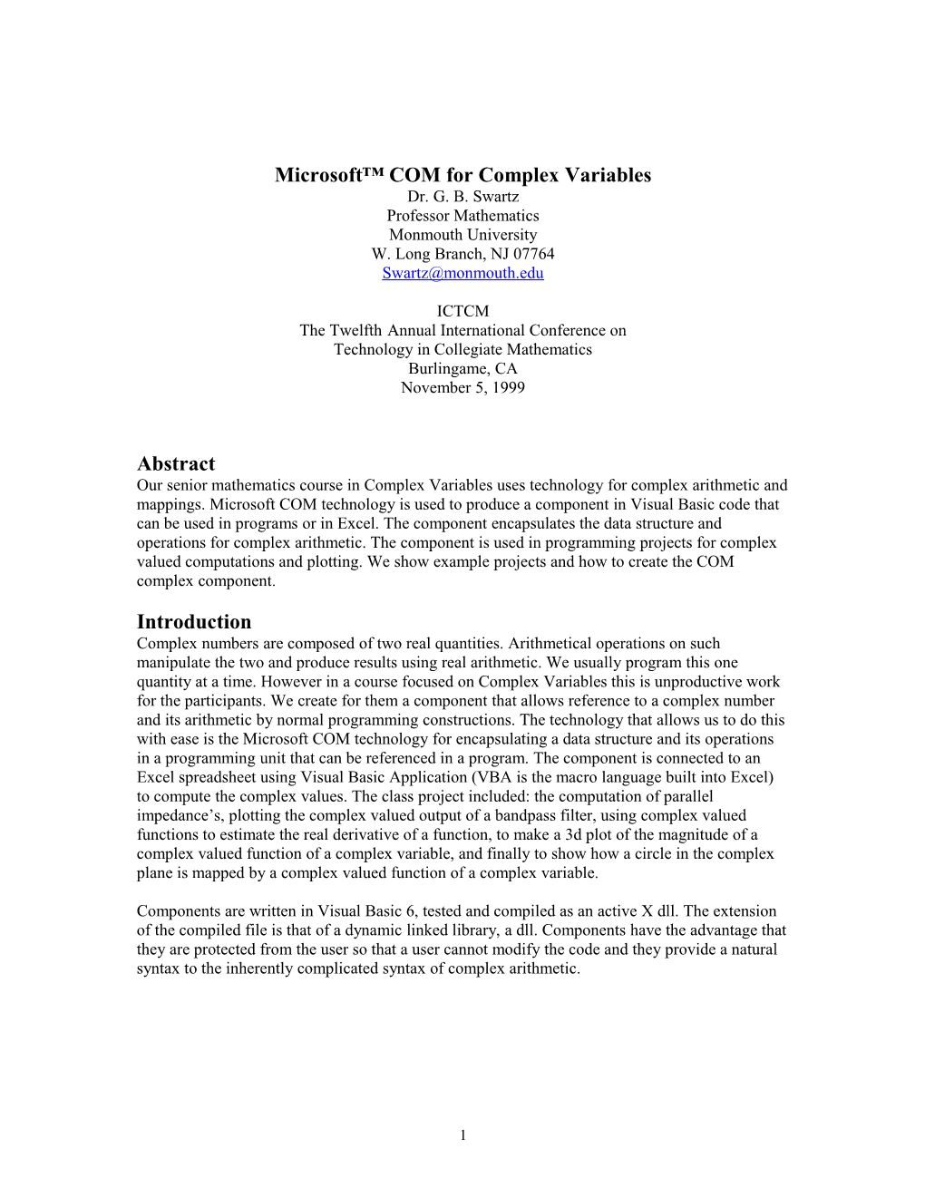 Microsoft COM for Complex Variables