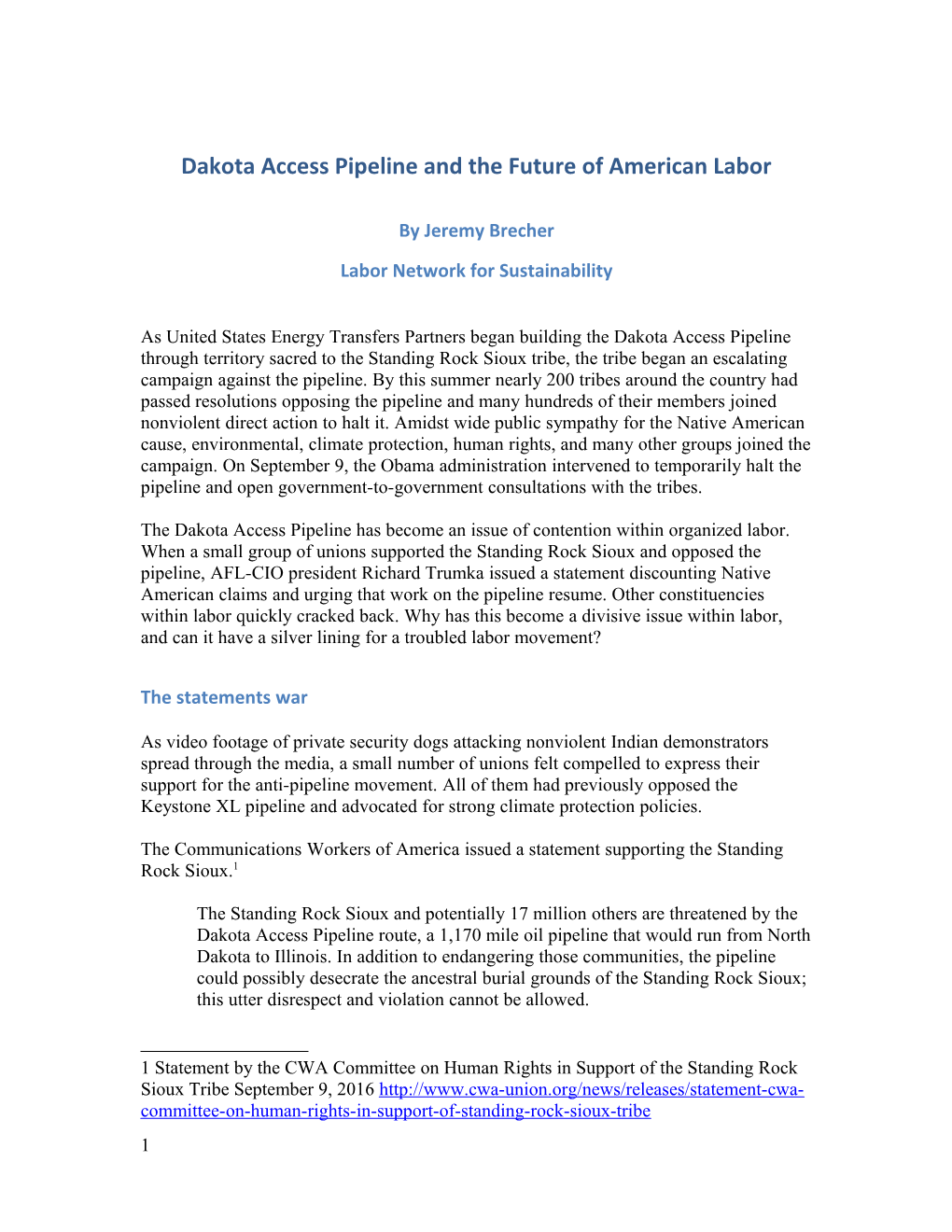 Dakota Access Pipeline and the Future of American Labor