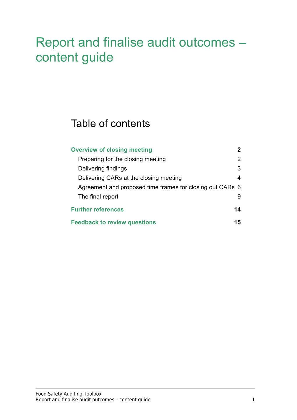 Report & Finalise Audit Outcomes - Content Guide