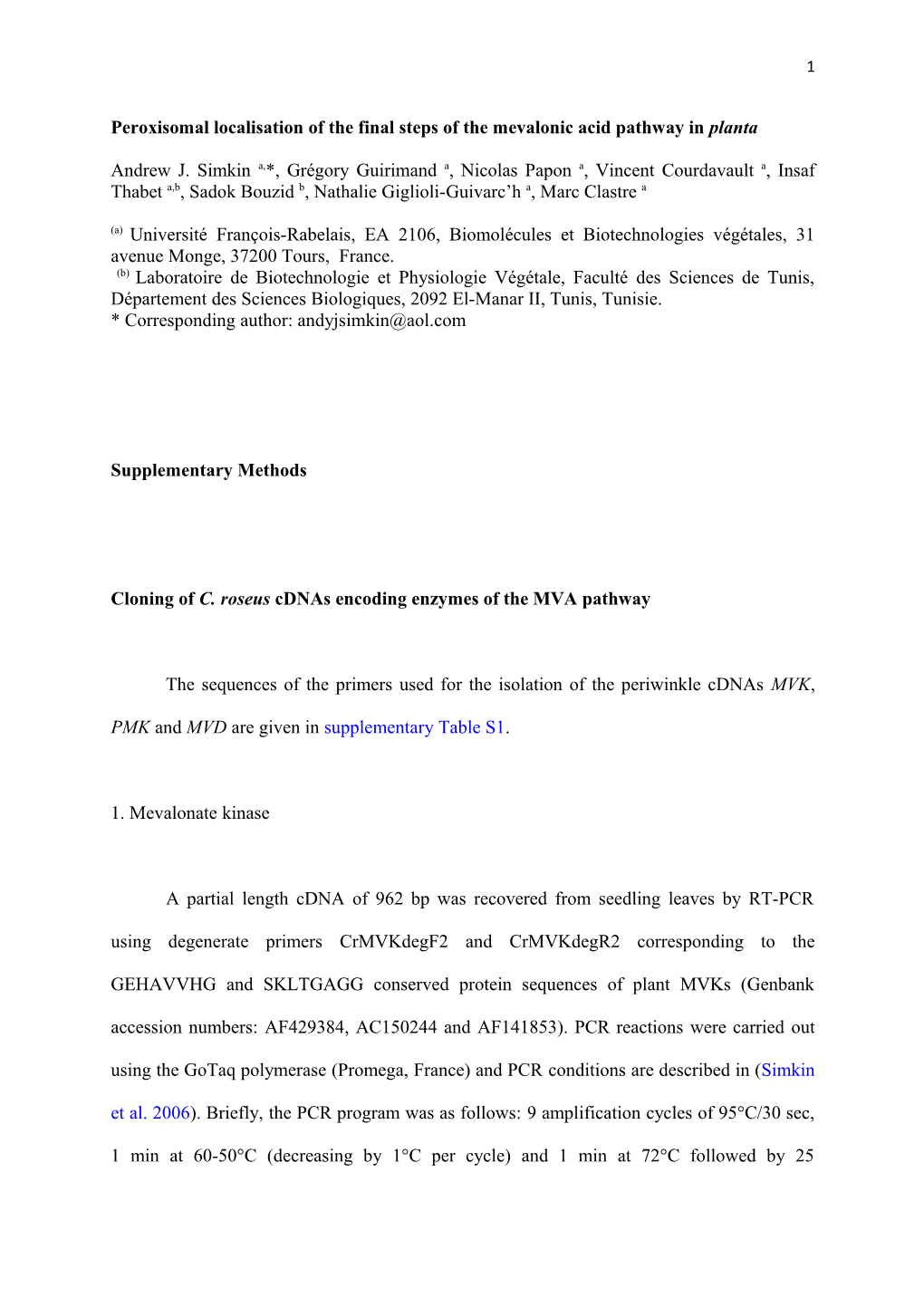 Running Head: Mevalonate Pathway Genes from Catharanthus Roseus