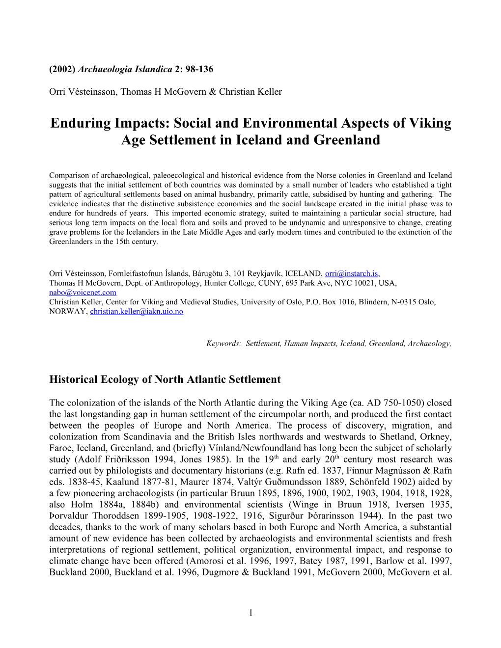 Enduring Impacts: Social and Environmental Aspects of Viking Age Settlement in Iceland