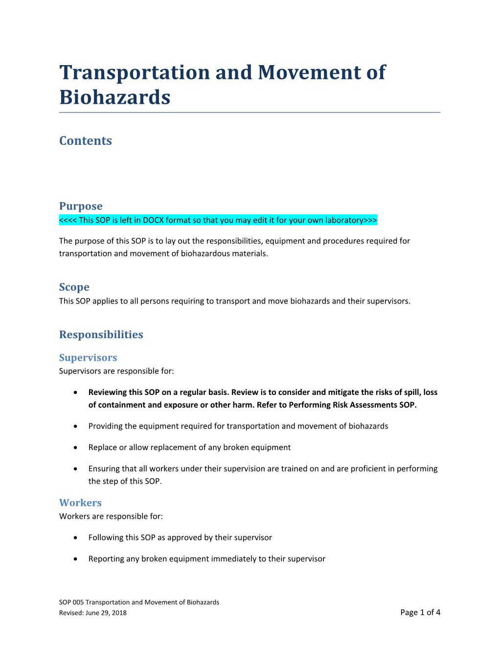 Transportation and Movement of Biohazards