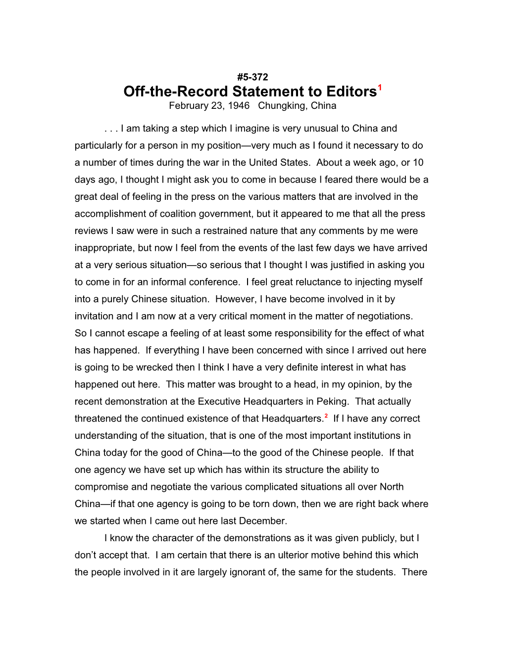 Off-The-Record Statement to Editors1