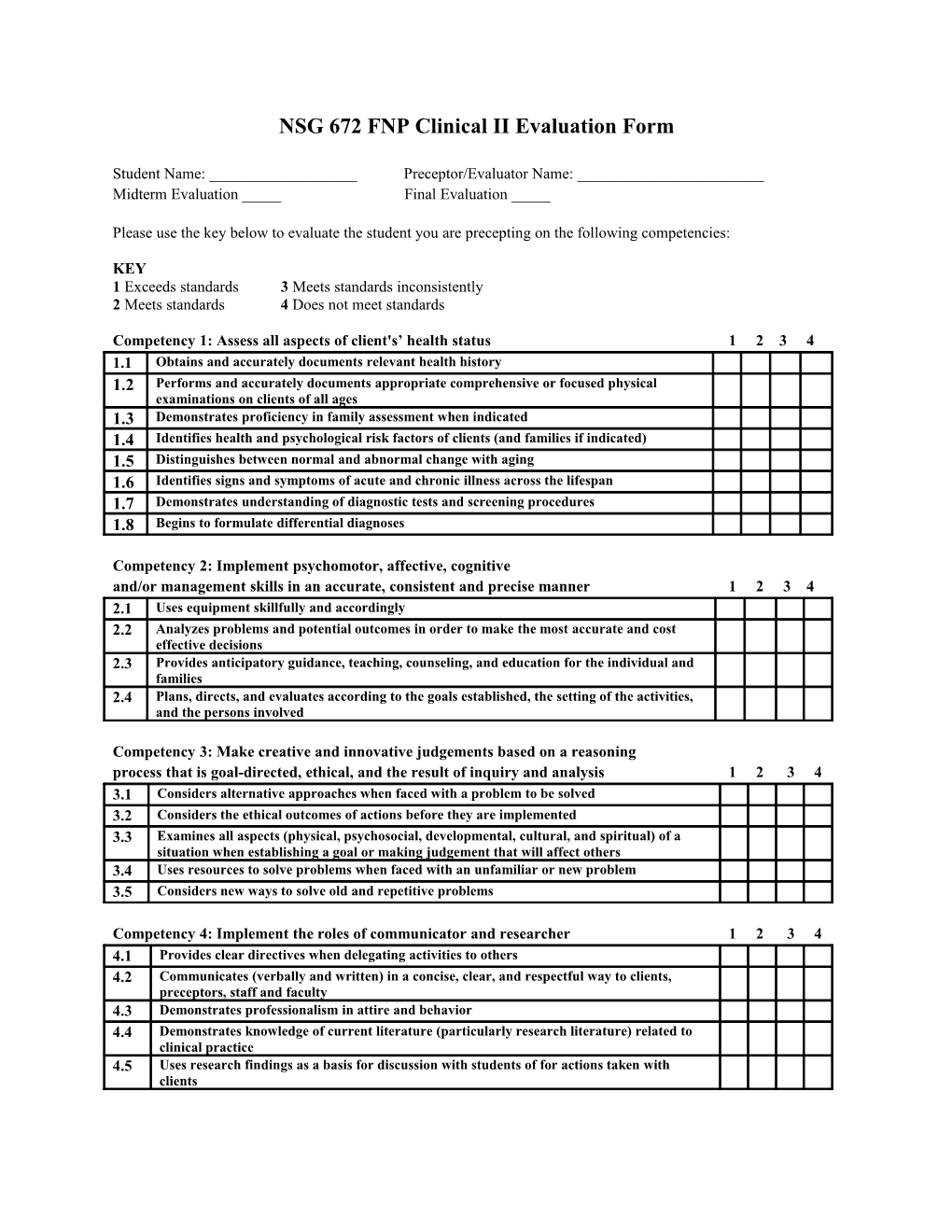 NSG 672 FNP Clinical Iievaluation Form