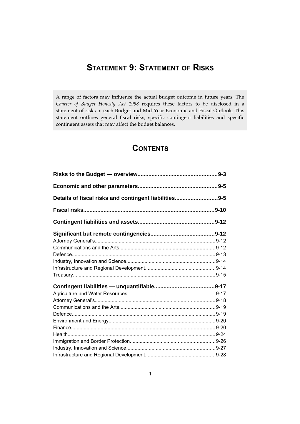 Budget 2017-18 - Budget Paper No. 1 - Statement 9: Statement of Risks