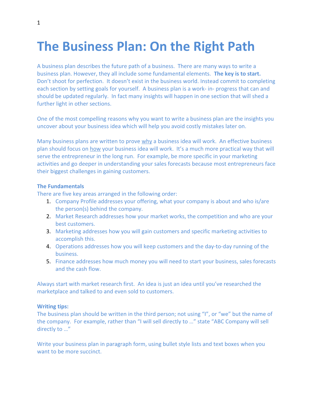 The Business Plan: on the Right Path