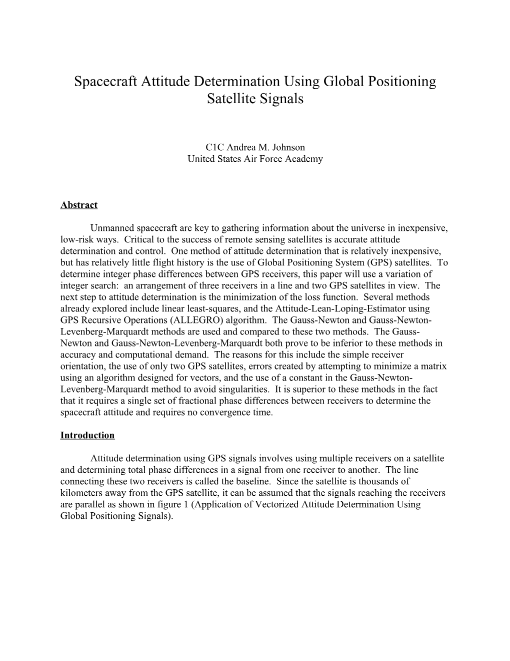 Spacecraft Attitude Determination Using Global Positioning Satellite Signals