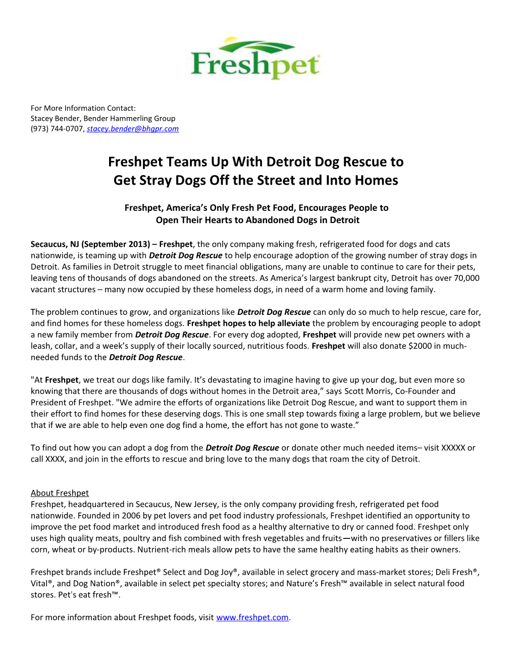 Freshpet Teams up with Detroit Dog Rescueto