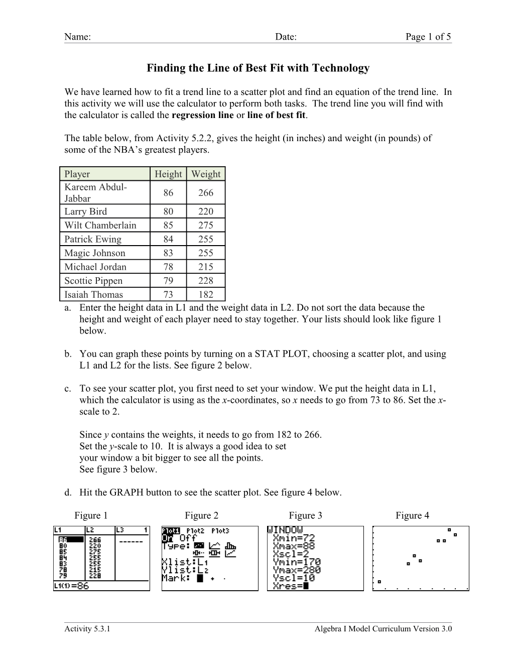 Finding the Line of Best Fit with Technology