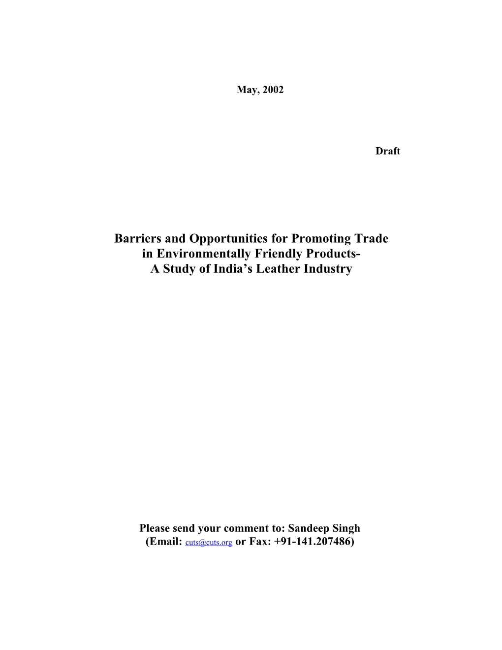 Barriers and Opportunities for Promoting Trade